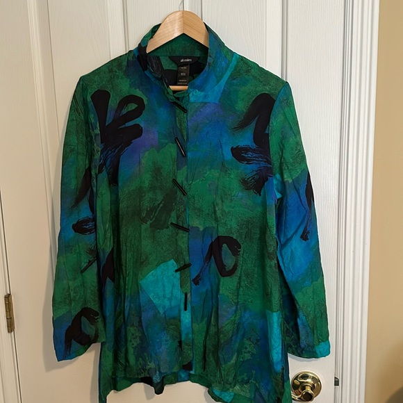 Ali Miles 80% rayon 20% nylon button-down top - Picture 1 of 10